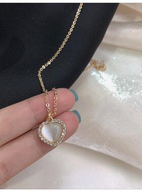 韩版2025新款心形猫眼石项链时尚简约百搭水钻锁骨链轻奢爱心颈链