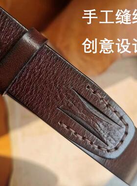 手工创意进口头层牛皮纯铜针扣皮带男士真皮休闲腰带复古牛仔裤带