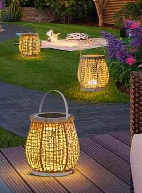 户外灯庭院灯花园景观灯防水充电手提灯露台编织灯落地灯太阳能灯