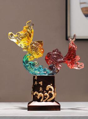中式年年有余办公室锦鲤鱼桌面摆件玄关酒柜如鱼得水装饰礼品