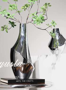 玻璃简约插干花器花瓶摆件别墅样板房客厅茶几餐厅吧台柜软装饰品