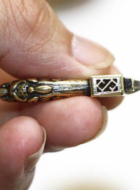 复古纯黄铜小龙纹斧头钥匙链吊坠创意手工汽车钥匙扣挂件饰品配件