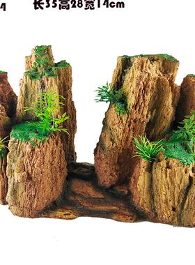 鱼缸造真1833景装饰树假脂山仿石假仿真山