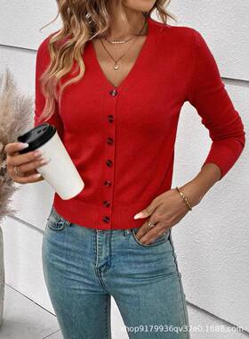 US 2026 Women's Basic Style Cropped Fit Knit Cardigan,