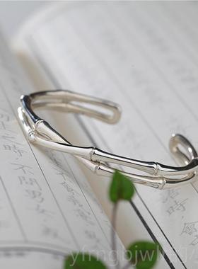 新款雅竹素原熙创设」「计银手镯女纯银竹节简约开口小众设计简约