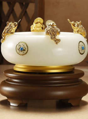 聚宝盆摆件白玉琉璃进宝商务开业礼品办公室客厅玄关乔迁新居装饰