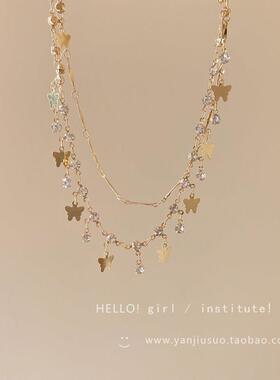 的女小儿~蓝色锆石金色贝壳项海链AXL0651搭手链众设计感轻百奢首