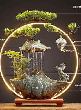 高山流水摆件循环水加湿器桌面客厅招财装饰公司开业乔迁新居礼品