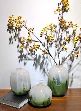 现代轻奢简约水墨画春荷设计花瓶摆件家居样板房客厅桌面插花装饰