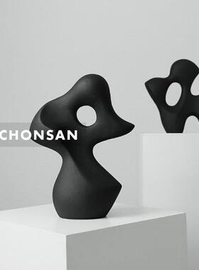 现在简约客厅茶几摆件家居样板间电视柜软装创意抽象黑白工艺饰品