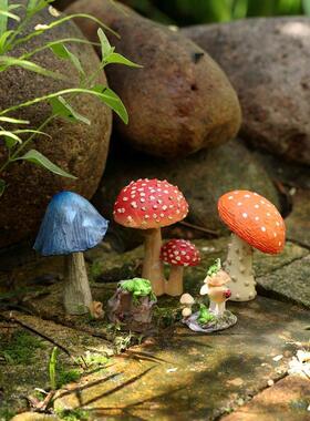 乡村田园风格可爱蘑菇微景观花盆造景摆件花园阳台庭院绿植装饰