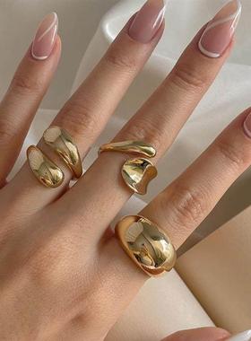 Rings set of 3 pieces金色不规则开口戒指3件套个性气质食指戒女