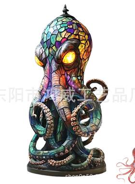 跨境usb插头带开关雕像装饰工艺品节日氛围led夜灯树脂章鱼摆件