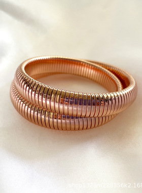 跨境钛钢夸张创意个性条纹手镯