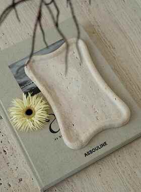 原创风格Wabi-Sabi风格大理石石灰华托盘高端珠宝存储托盘入口装