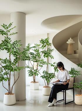 仿内真植木树盆漆木树栽高端轻奢室客厅漆落地装绿饰花大型仿生植