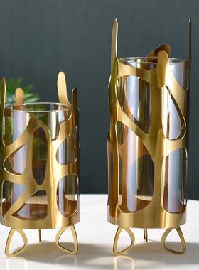 美式透明玻璃水养花瓶摆件样板房客厅餐桌电视柜轻奢家居插花摆设