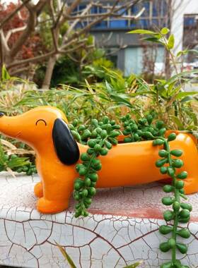 跨境新款腊肠狗狗花盆摆件树脂工艺户外庭院花园景观植物花盆装饰