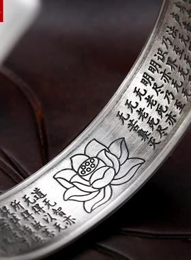 正品菩富贵鹿一叶一开银提999纯银手镯男士口镯子足叶子 佛像菩提