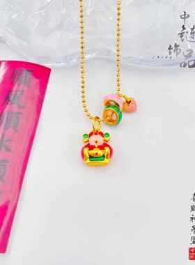金店同款古法沙金珐琅彩开心财神吊坠diy配件 简约百搭财神项链