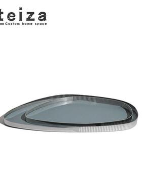 Oteiza现代简约不规则金属托盘不锈钢收纳盘皮革装饰盘玄关置物盘