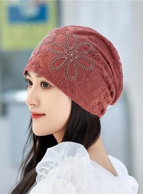春夏季女士蕾丝堆堆帽时尚头巾帽2025新款包头帽洋派女薄款遮白发
