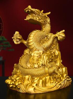 黄铜祥瑞盘龙摆件中国龙生肖龙金龙家居桌面装饰铜青龙汉龙吉祥物