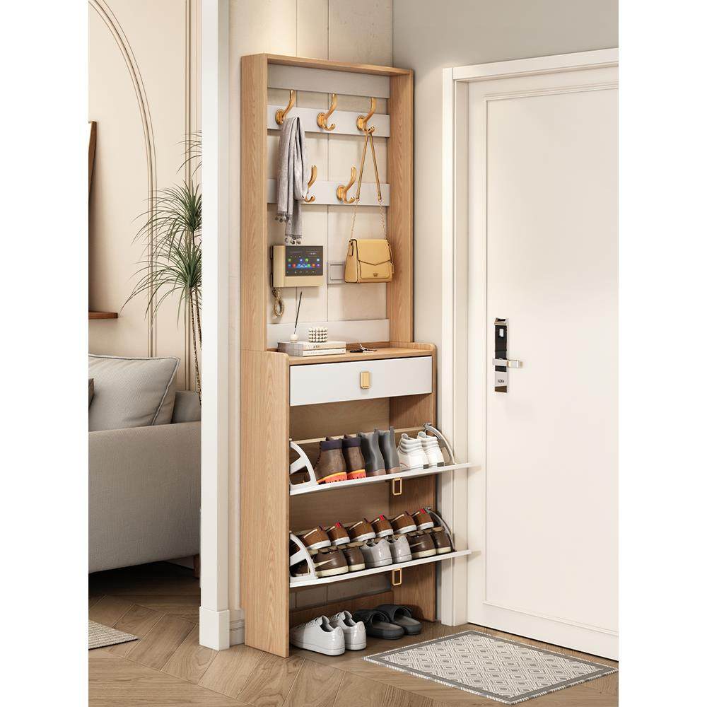 北欧超薄翻斗鞋柜带挂衣架门厅柜家用门口进门鞋架省空间收纳简约,淘宝优惠券,粉丝福利购,淘宝优惠卷