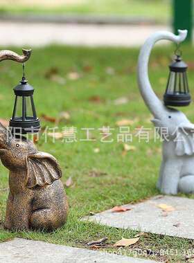 跨境太阳能大象提灯树脂工艺品雕像个性动物庭院花园家居装饰摆件
