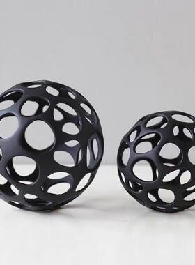 板现代简约北欧金球属镂空圆0239件样间办公室书房书桌轻奢软摆装