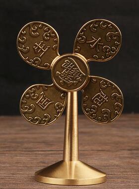 风生水起纯黄铜风车摆件招财进宝财源广进小风扇开 运礼物工艺礼