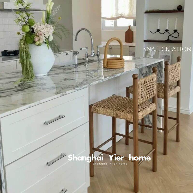中古实木高脚椅家用咖啡厅吧台椅设计师覆古绳编餐椅岛台椅靠背椅,淘宝优惠券,粉丝福利购,淘宝优惠卷