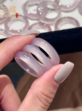 2026天然白月光马料白玉髓女情侣素圈戒指冰冰种玛瑙玉石尾戒配饰