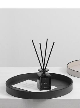 极简现NGX代米色橘色几何圆盘形质托盘高档皮收纳样板间装品摆饰