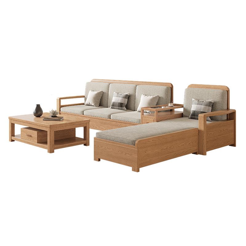 Nordic ash solid wood sofa combination fabric sofa modern simple size living room solid wood furniture