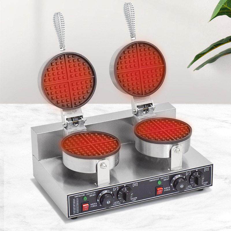 Double-head waffle oven, commercial waffle maker, heart-shaped electric heating pancake machine, commercial waffle maker, electromechanical pancake stall manufacturer