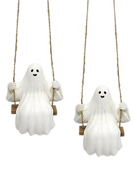 跨境新款白衣秋千幽灵挂件庭院装饰白衣幽灵花园挂件荡秋千套二现