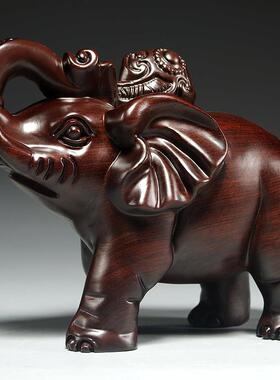 檀木艺质大象摆饰实木雕刻一对黑吸水大象饰入户电视柜装红616707