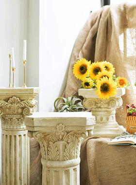 JK慕空间 欧式覆古做旧罗马柱边几摆件创意客厅花园阳台欧式摆设