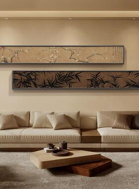 宋代美学客厅挂画中式沙发背景墙装饰画复古花鸟卧室茶室长条壁画