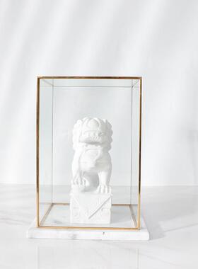 简约轻奢黄铜玻璃防尘罩子透明摆件展示框玄关大理石装饰品