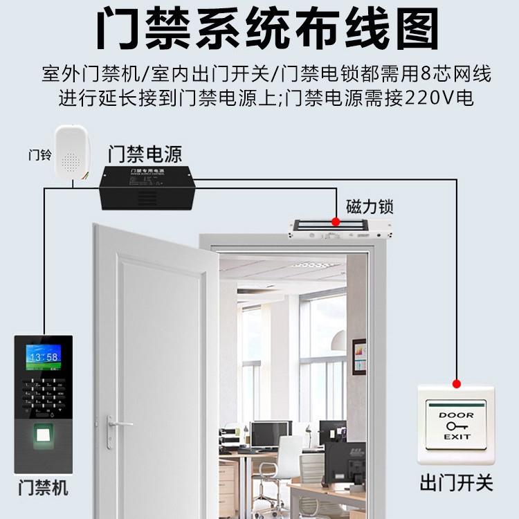Fingerprint access control machine, time and attendance all-in-one office electronic access control lock punch card machine glass door electric plug lock card swipe machine