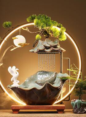 创意招财流水摆件循环水客厅玄关工艺轻奢装饰办公室桌面开 业礼