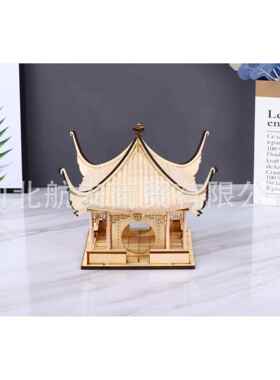 新中式木质亭子凉亭摆件样板房售楼处桌面木质建筑工艺品摆件