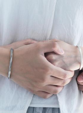 正品纯情银手镯子男女斯999莫比乌古法白银手环情字侣开口刻人节