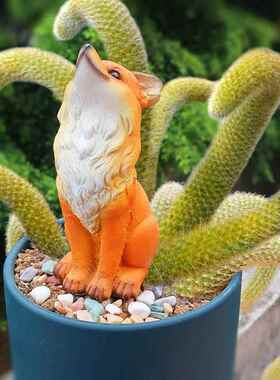 九尾狐狸多肉花盆造景装饰摆件户外魔性仿真小白狐狐狸花盆布置微