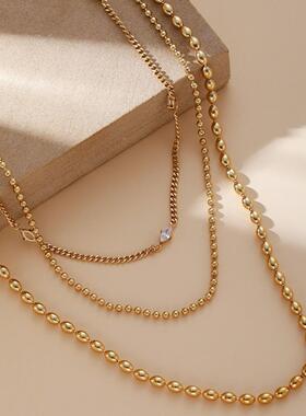 Stacked necklace, round chain, zircon necklace, girls'