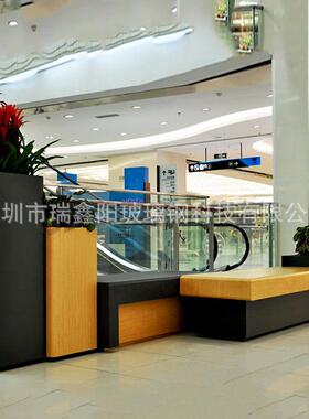 商场休闲方形花箱坐凳美陈组合户外仿木纹装饰花盆成套玻璃钢花器