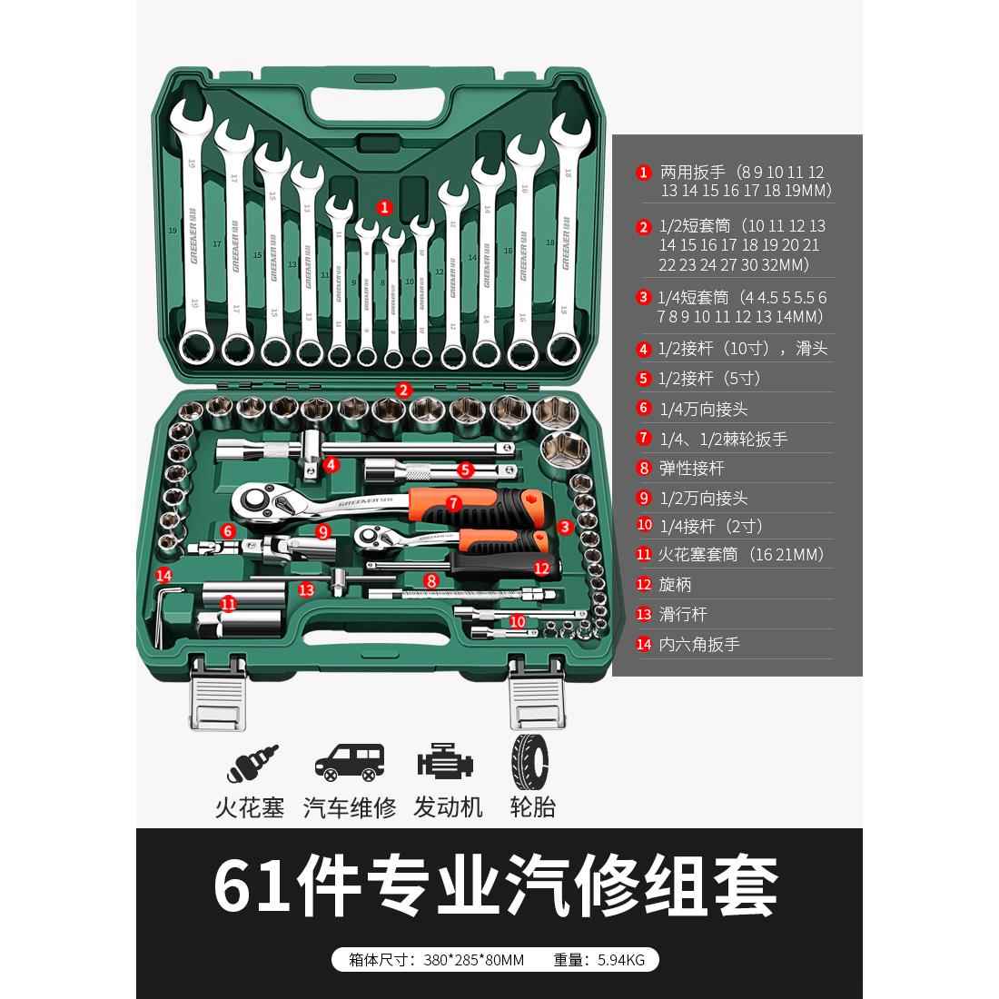正品绿林32件套套筒组套套扳手火花塞工筒装组合具套汽修车用工具 - 图3