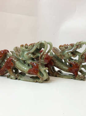 钰程本命年玉器  28厘米如意青龙戏珠岫玉石摆件补青龙位办公室